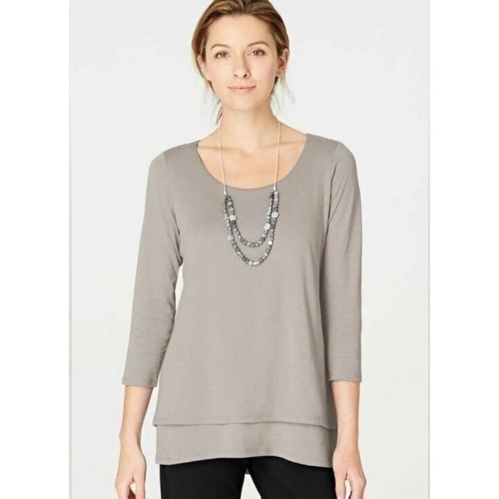 Pure Jill Elliptical Layered Tee Gray Size XL Modal Blend Soft Women’s